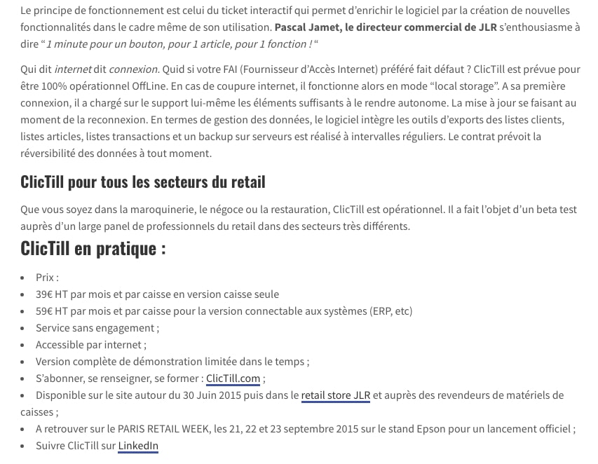 Partage article de presse - Clictill logiciel de caisse
