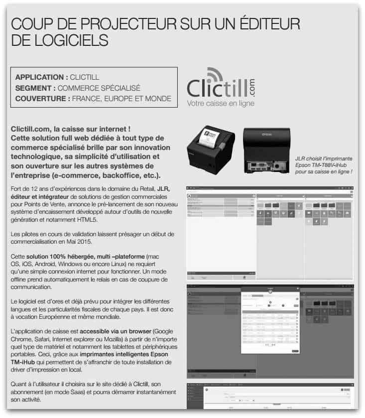 Article de presse coup de projecteur - Clictill logiciel de caisse