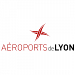 Logo de l'entreprise aéroports de Lyon. Le logo est rouge et blanc sur un fond blanc