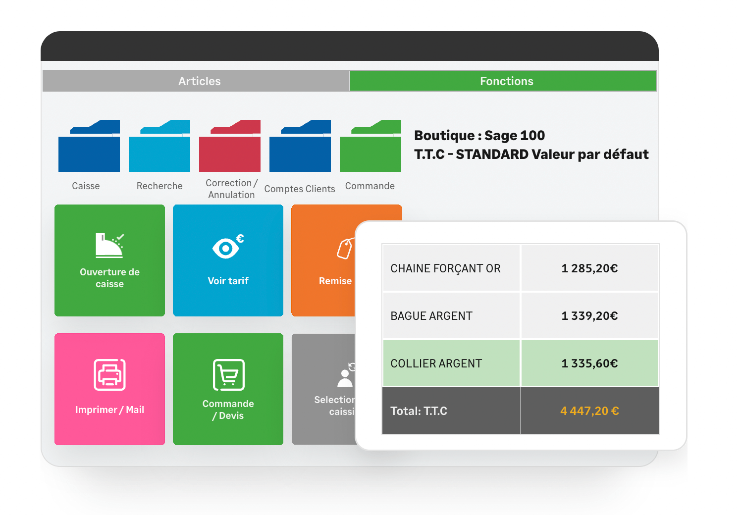 Tableau de Bord du logiciel de caisse Clictill gestion des références articles