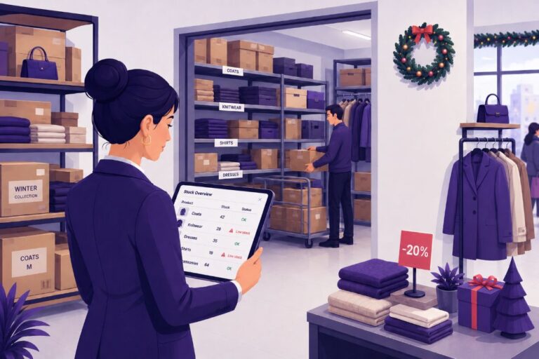 gérante retail qui vérifie ses stocks de fin d'année