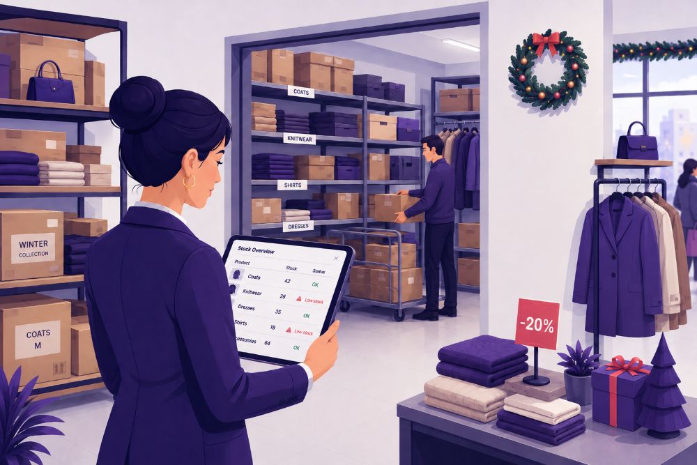 gérante retail qui vérifie ses stocks de fin d'année